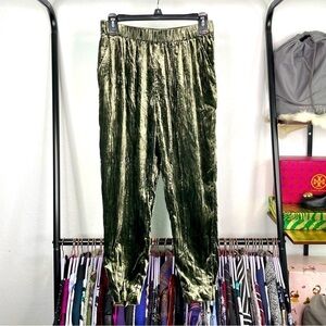 ETT:TWA by Anthropologie Olive Green Crushed Velvet Pants